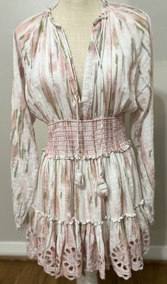 Reset Women s Small Short Dress Pink Boho Hippie Witchy Stretchy Fitted Waist