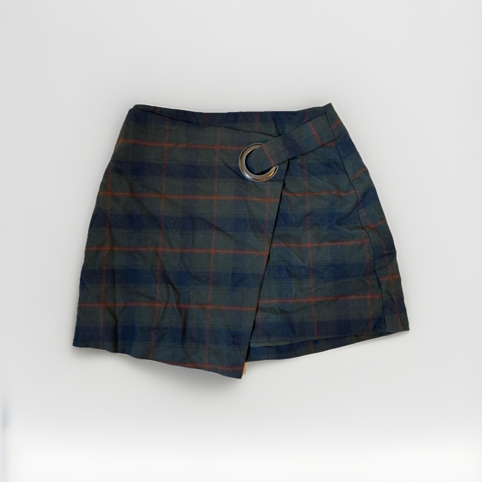 Free People Plaid Wrap Mini Skort Women’s Size 0 Green Blue Ring