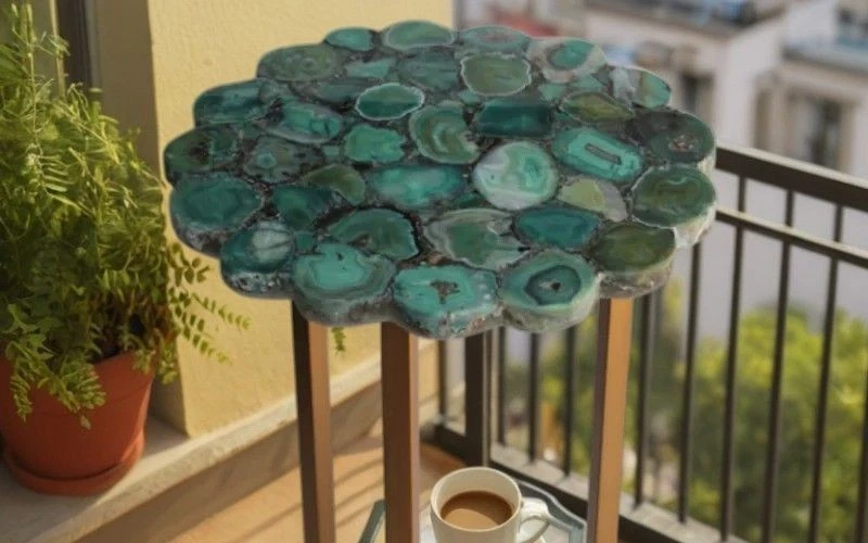 Round Green Agate Stone Dining Table | Natural Crystal Slice Top | coffee Table - Image 4 of 4
