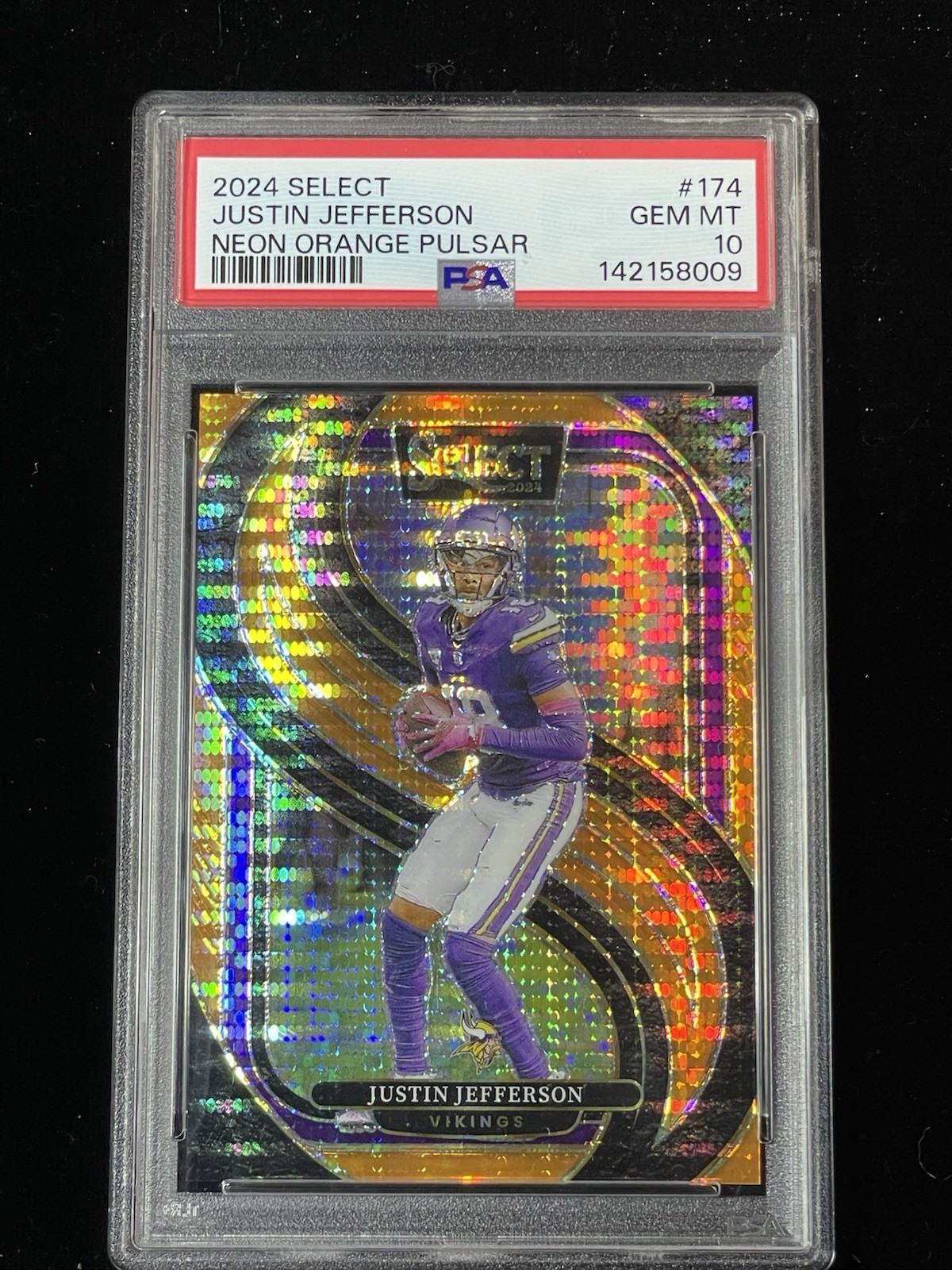 2024 Select #174 Justin Jefferson Neon Orange Pulsar /7 *HOT POP GEM* ships free view 4