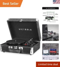 Journey Bluetooth Portable Suitcase Record Player – with Built-in Speakers, 3...