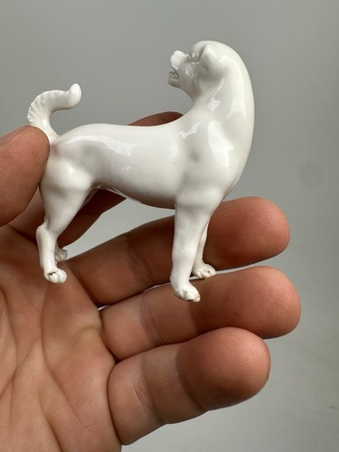 Antica statua cane porcellana bianca cinese Blanc De Chin dinastia Qing 1880 - Foto 8 di 8