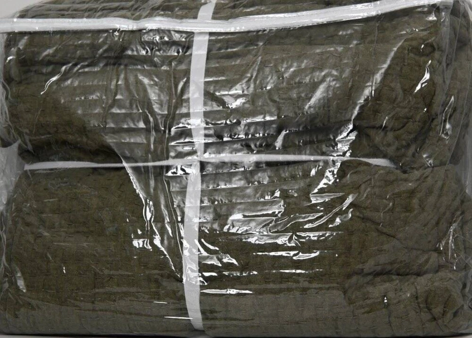 Pottery Barn Pick-Stitch Handcrafted Cotton Linen Quilt, F/Q 92" x 88" Loden New - Image 4 of 4