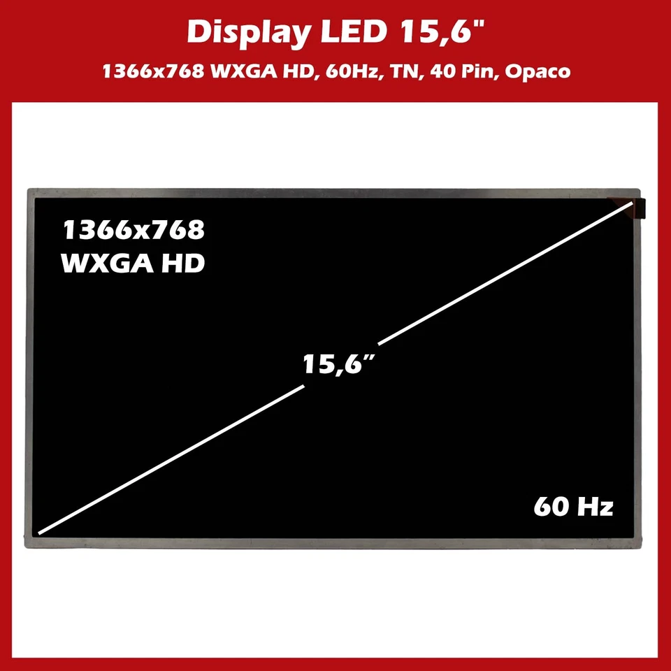 Display LED 15,6" 1366x768 40Pin per HP Compaq 610 620 625 635 CQ57 CQ58 CQ61 - Immagine 2 di 4