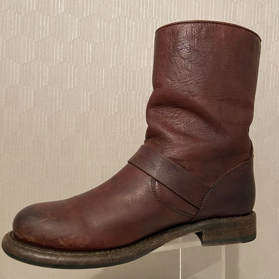 Sz 7.5- Frye Harness Boots Cognac Leather Engineer Block Heel Moto Biker Women's - Image 2 of 4