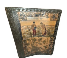 VTG Embossed Leather Bible Cover Tooled Man Woman In Field Front Back Italy READ