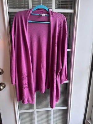 CJ Banks Purple 100% Cotton drape cardigan ~ embellished - plus size 1X