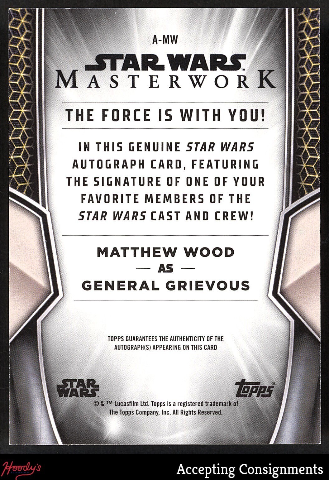 2025 Topps Star Wars Masterwork Autograph Matthew Wood AUTO General Grievous view 2