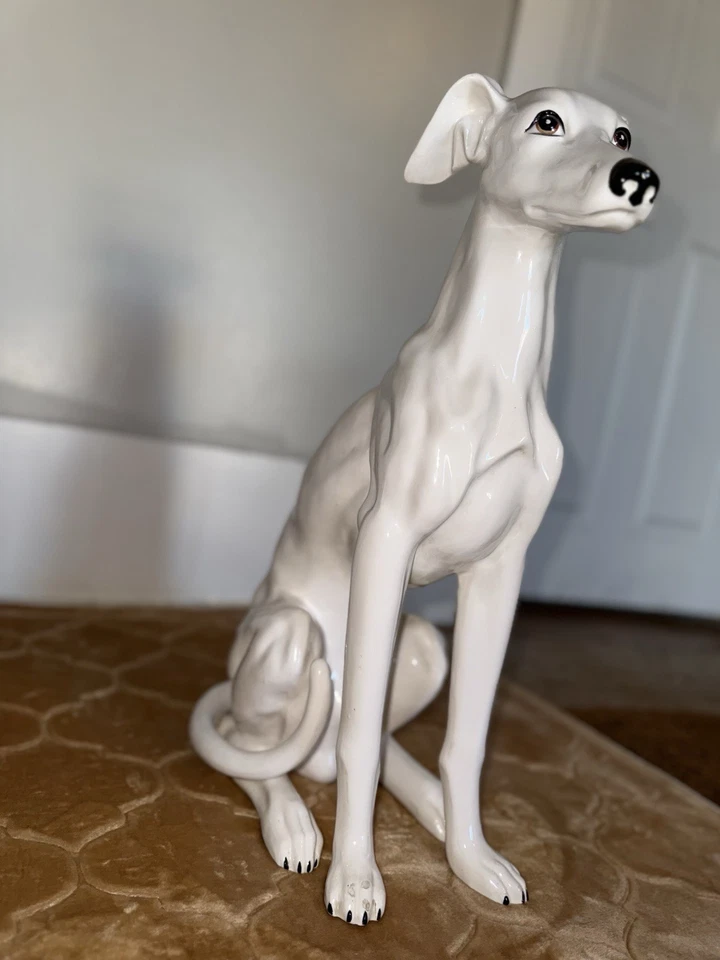 Vintage 20.5-inch Ceramic Hand Painted Italian Greyhound/Whippet Statue - Image 4 of 4