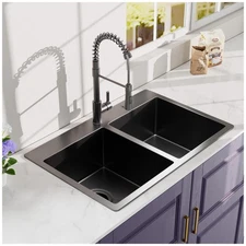 33x22Inch Double Bowl Topmount Gunmetal Black Kitchen Sink