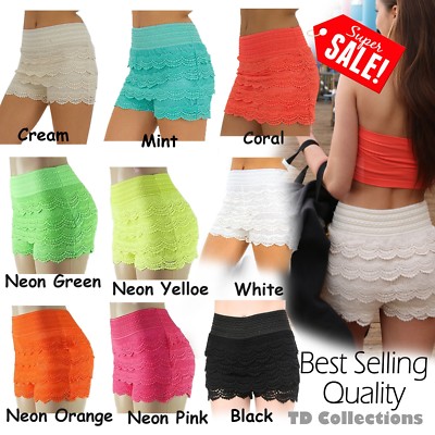 Lace Shorts New Fashion Womens Lady Crochet Tiered Lace Shorts Skorts Short 