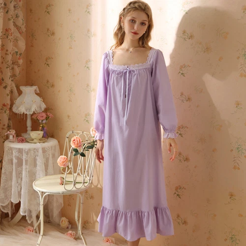 Damen Baumwolle Nachthemd Kurzarm eckiger Ausschnitt Pyjama Schlafkleid - Bild 32 von 34