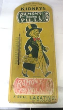 VINTAGE ADVERTISING THERMOMETER WOOD RAMON'S PILLS  STORE DISPLAY  D-259