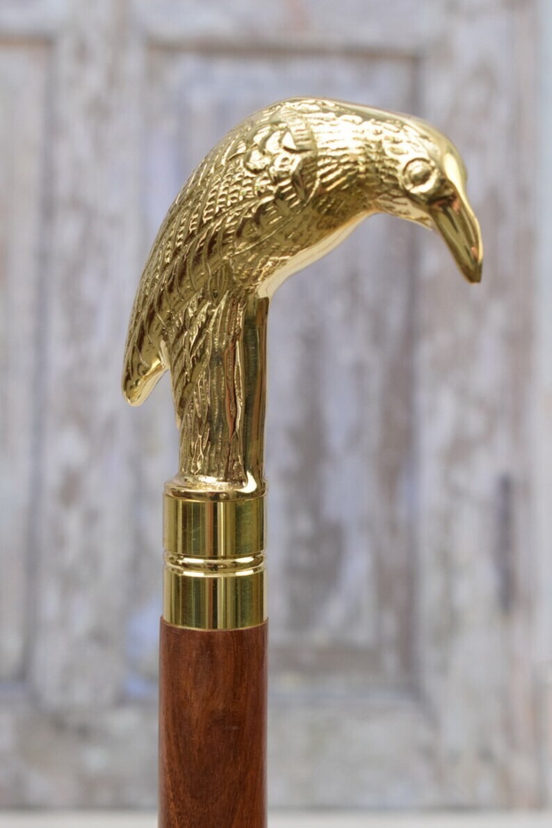 Vintage massiver Messing Krähenkopf Gehstock Geschenk für ältere Männer & Frauen