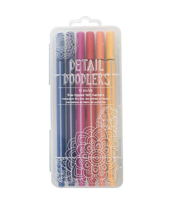 Detail Doodlers American Crafts 12-Piece Set Fine-tipped Felt Markers NIB