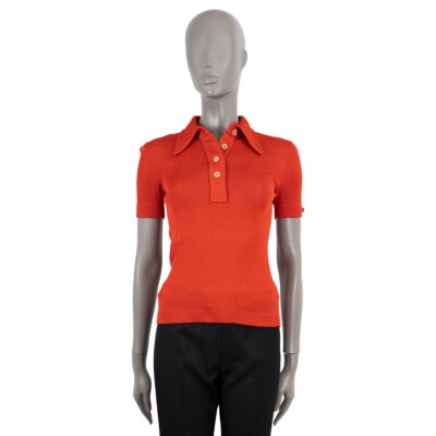 68452 auth GUCCI rust red viscose 2021 RIB KNIT Polo Shirt XS