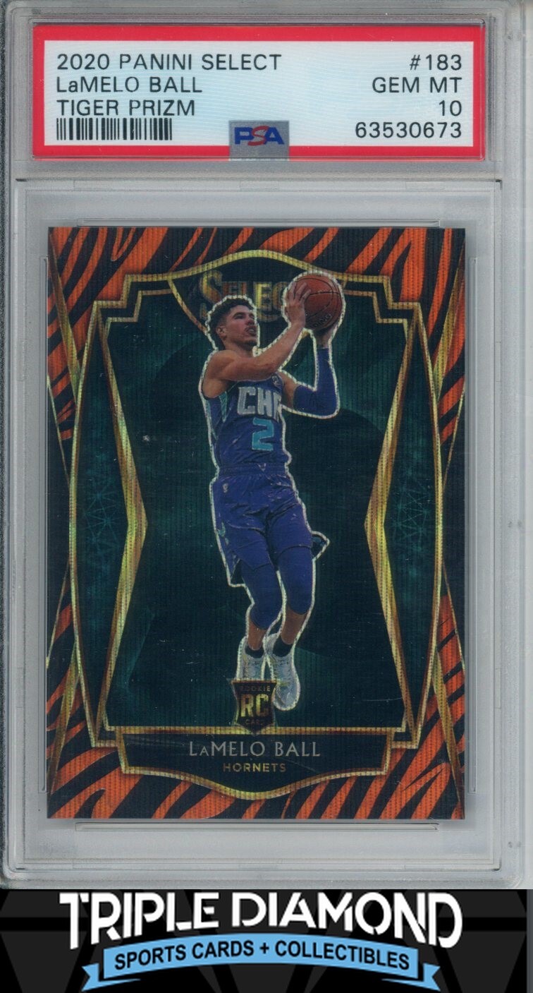 2020 Panini Select LaMelo Ball Rookie Premier Level Tiger Prizm SP PSA 10 D157