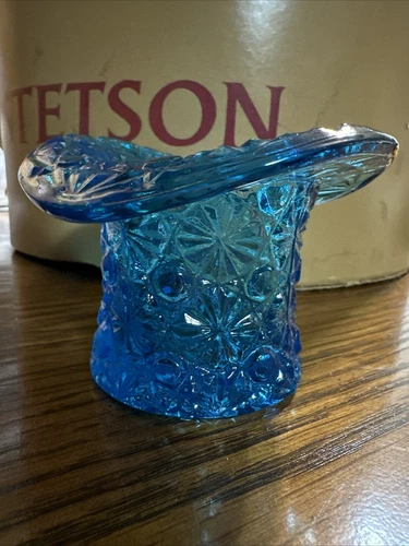 Vintage Fenton Daisy & Button Turquoise Top Hat Toothpick Holder