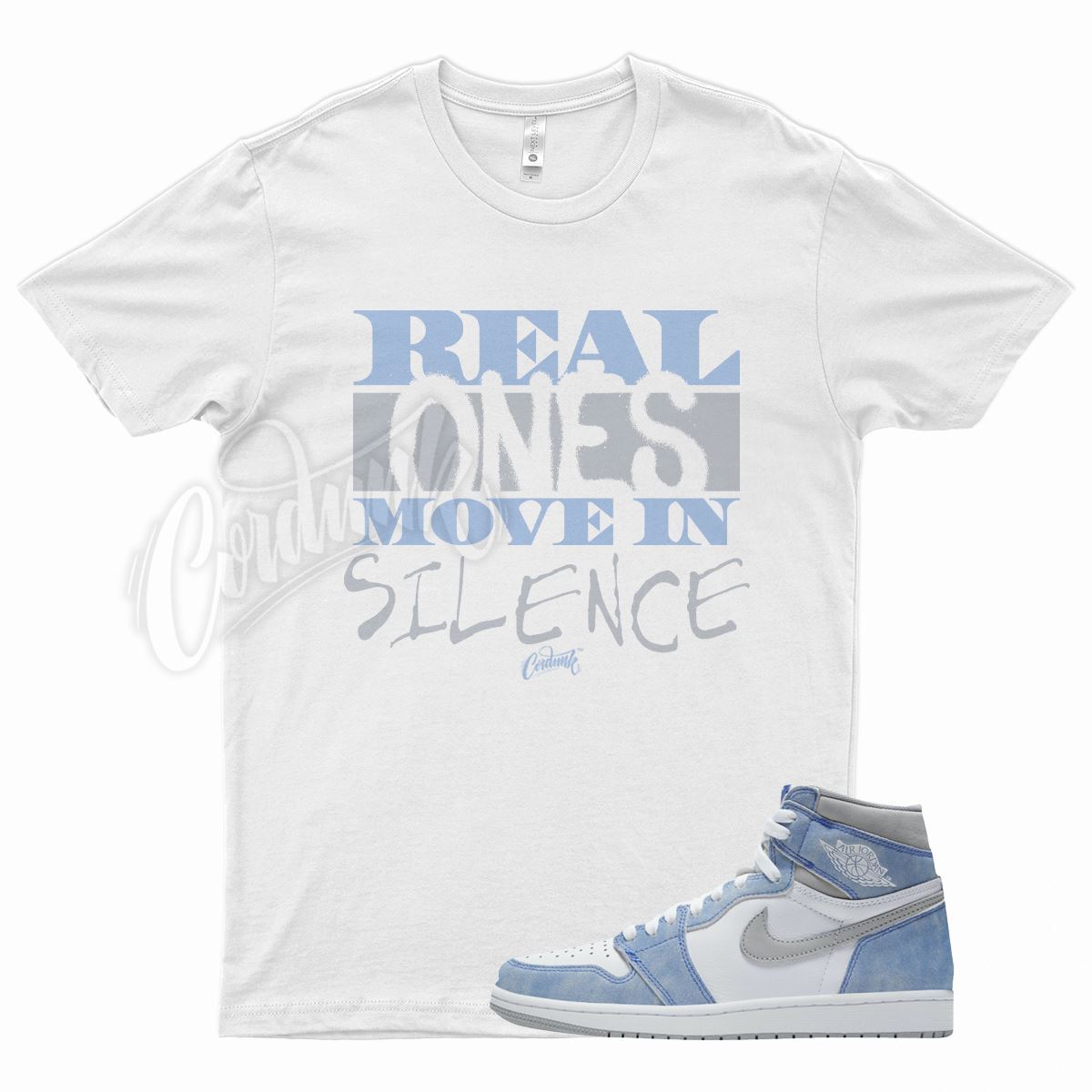 White REAL T Shirt J1 Retro High OG Hyper Royal Grey University UNC Blue