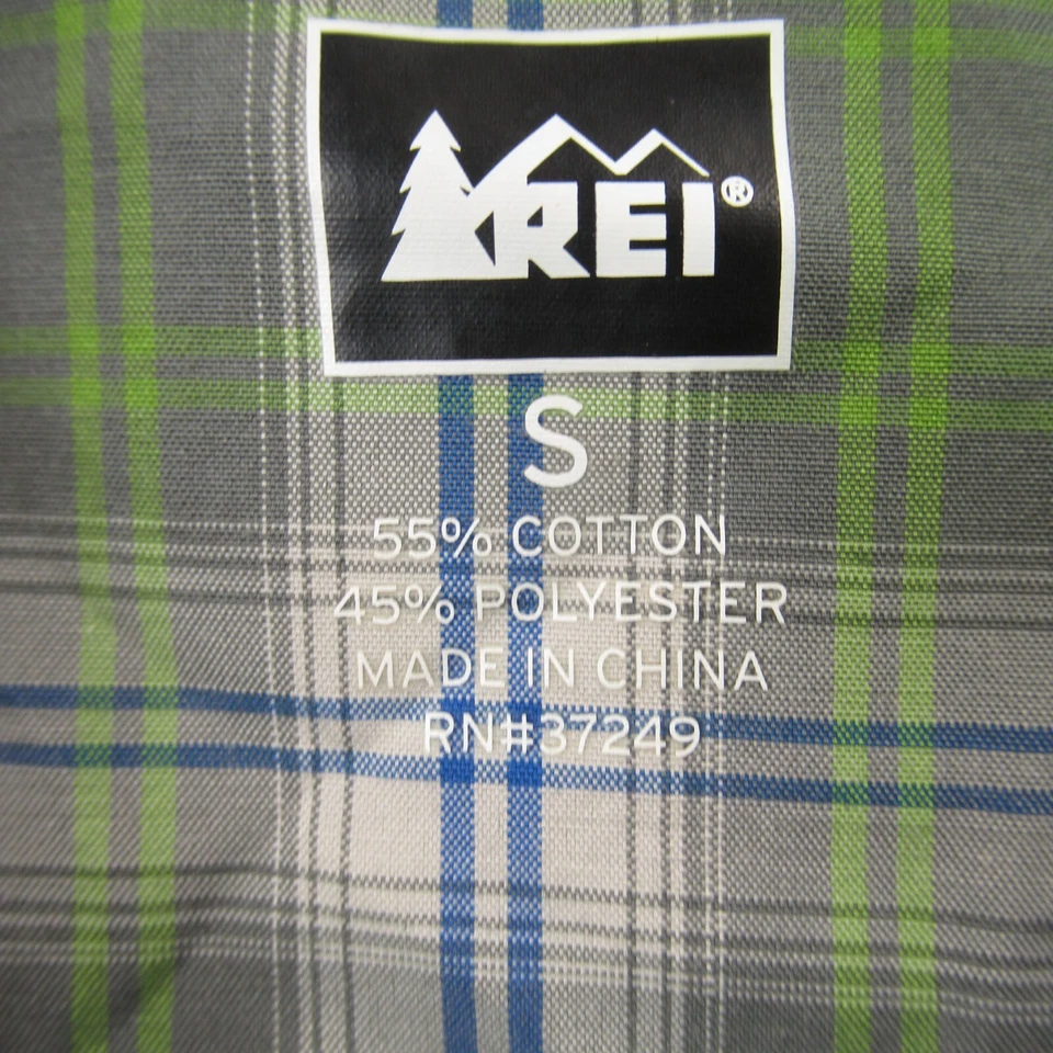 Camisa REI para mujer pequeña manga corta frente a presión exterior verde a cuadros informal Foto 4 de 4