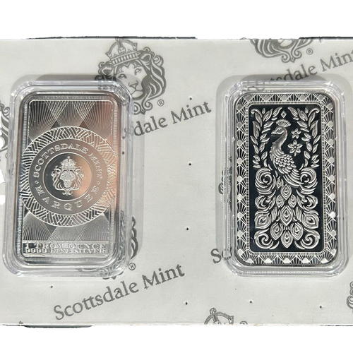 Barra de plata de 1 oz .9999 CARPA PAVO REAL BU Scottsdale Mint en CÁPSULA - Imagen 7 de 12