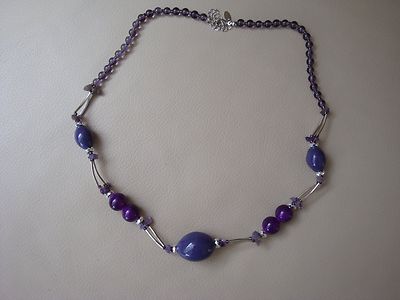 Collier Fantaisie Touareg - Perles Violettes Nacrées & Pendentif Losange En Argent - Neuf Sans Emballage