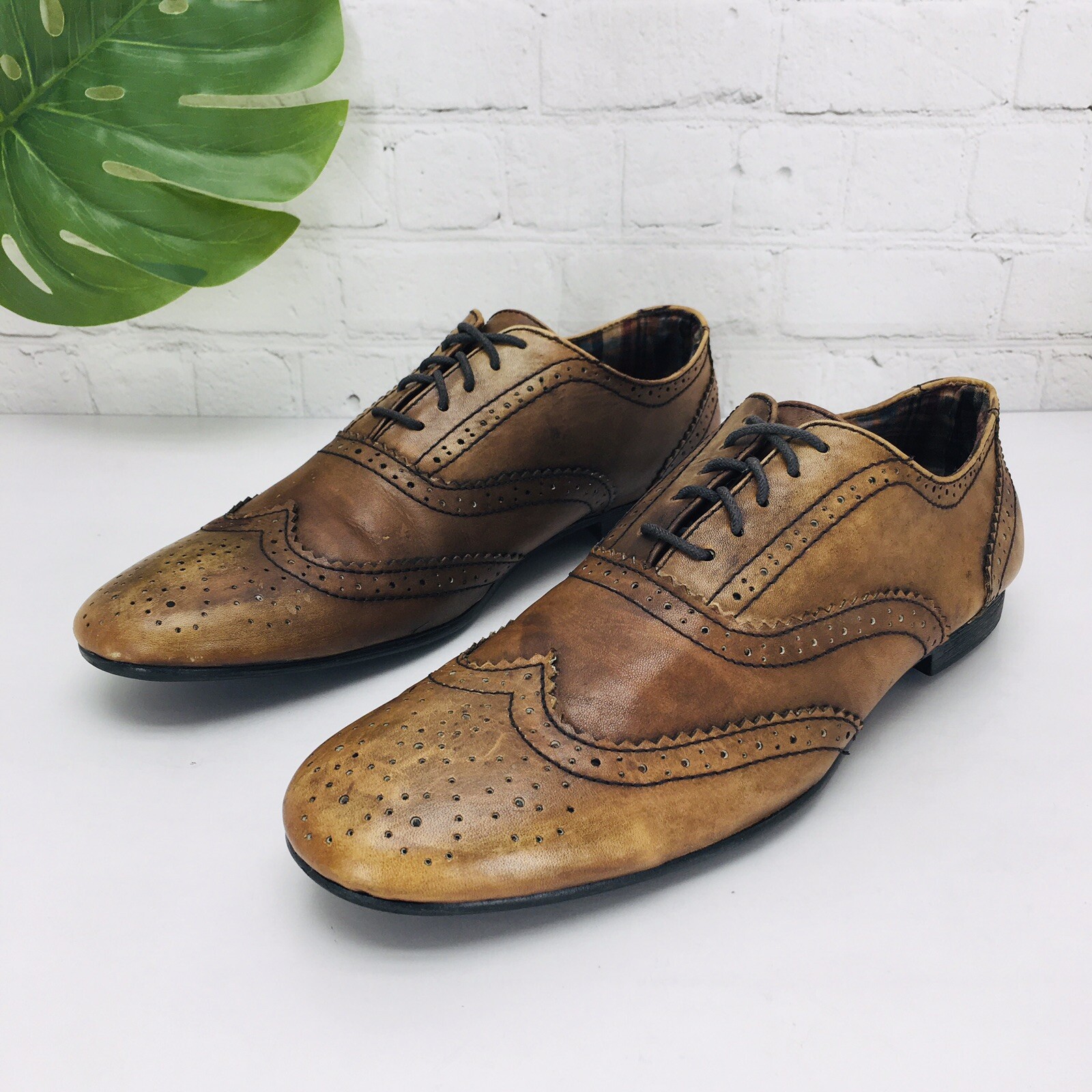 SAOLA Scarpe Bed Stu Cobbler Series Derby Oxford da uomo taglia 8 5 in pelle marrone invecchiato