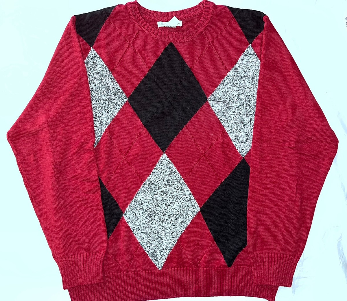 Mens Geoffrey Beene Red/Black/White Argyle Sweater Size XL
