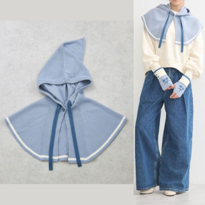Ojamajo Doremi Aiko Model Hood Warmer Witch Hat Poncho Cape Blue Cosplay Japan