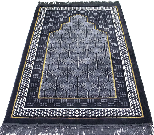 Turkish Islamic Velvet Prayer Rug - Thick & Wide Soft Praying Carpet for Black - Picture 5 of 5