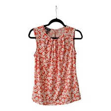 Jones New York Women's Hot Coral Silo Flowers Sleeveless Floral Top Size Small