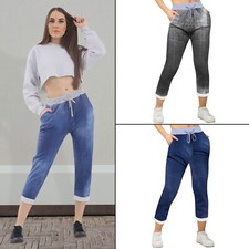 Women Ladies New Italian Elastic Waist Joggers Cotton Trousers Summer Plus Size