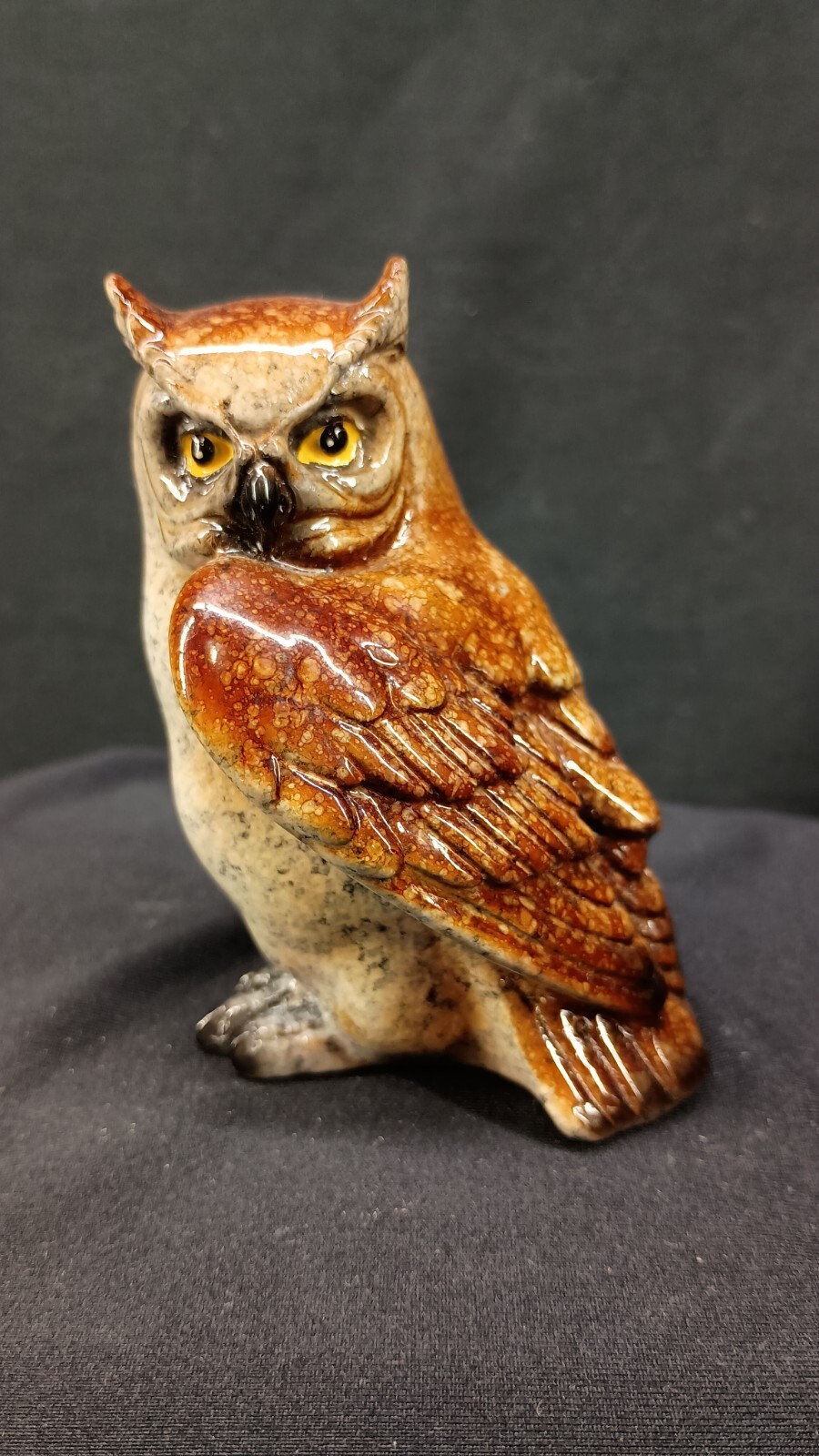 Mid Century Horned Owl Glazed Ceramic Figurine Bird Sculptures Statue 3.25 Inch
