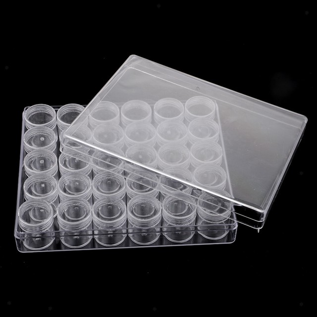 Clear Jewelry Bead Storage Box 30 Slots View Round Jars Organizer Containers