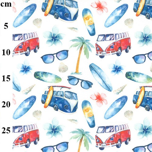 Cotton Fabric Camper Van Surf Board Palm Tree Print Craft Fabric Material Metre - Picture 4 of 5