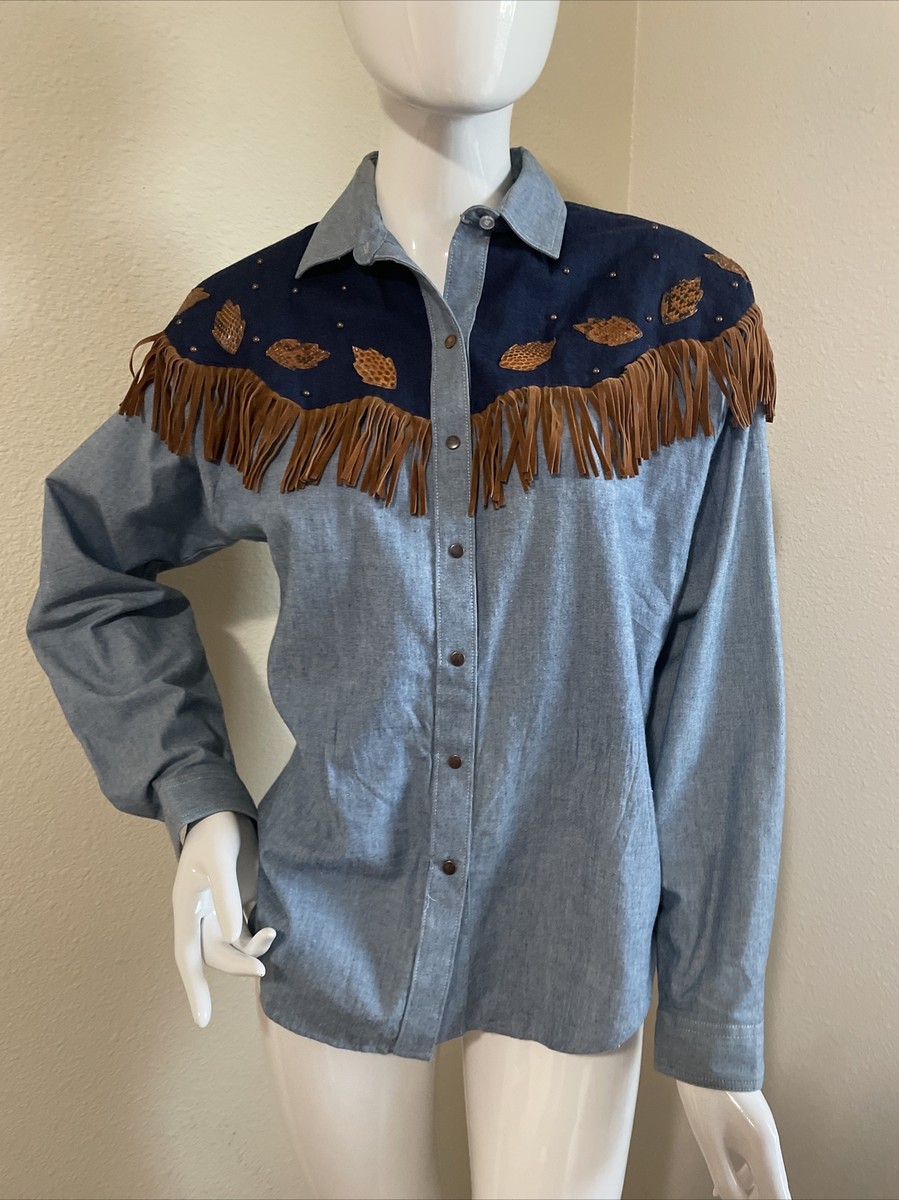 Panhandle Slim Women's Blue Western Shirt Cowgirl Rodeo W Brown