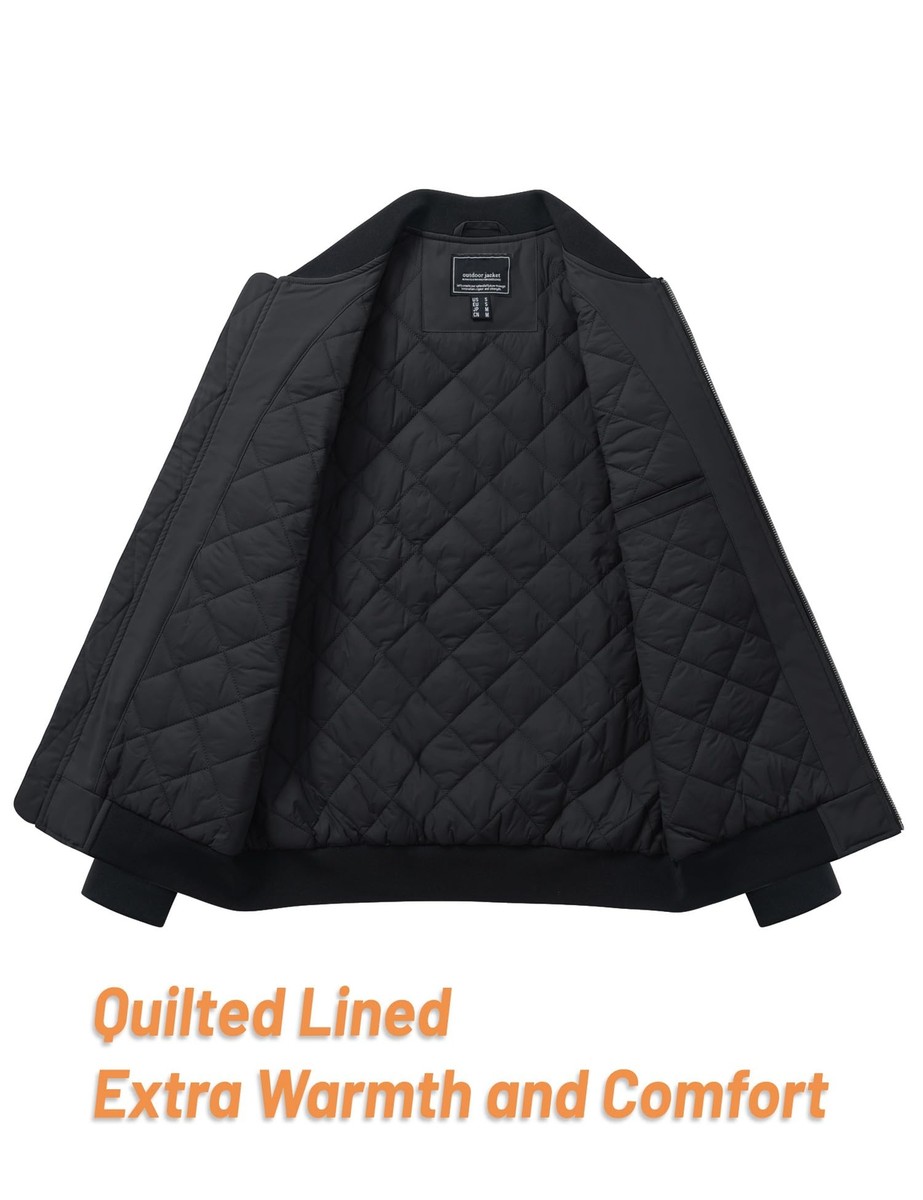 Men's Bomber Jacket Warm Quilted Lined Full-Zip Casual