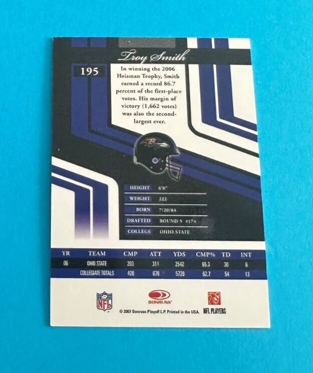 2007 Donruss Elite National Convention #195 Troy Smith/599 - Image 2 of 2
