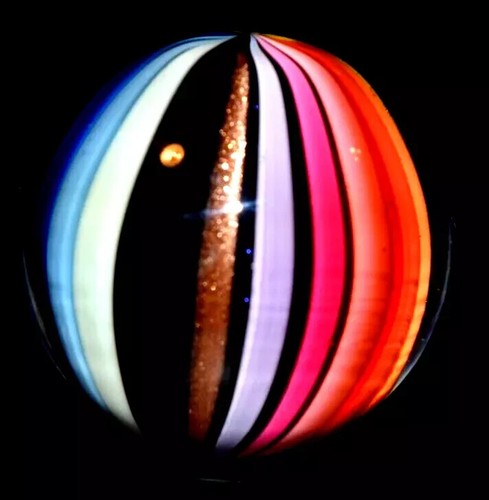 EDDIE SEESE GLASS MARBLE/1.783"-BEACHBALL WITH GOLD LUTZ-GORGEOUS COLORFUL MIB - Picture 3 of 7