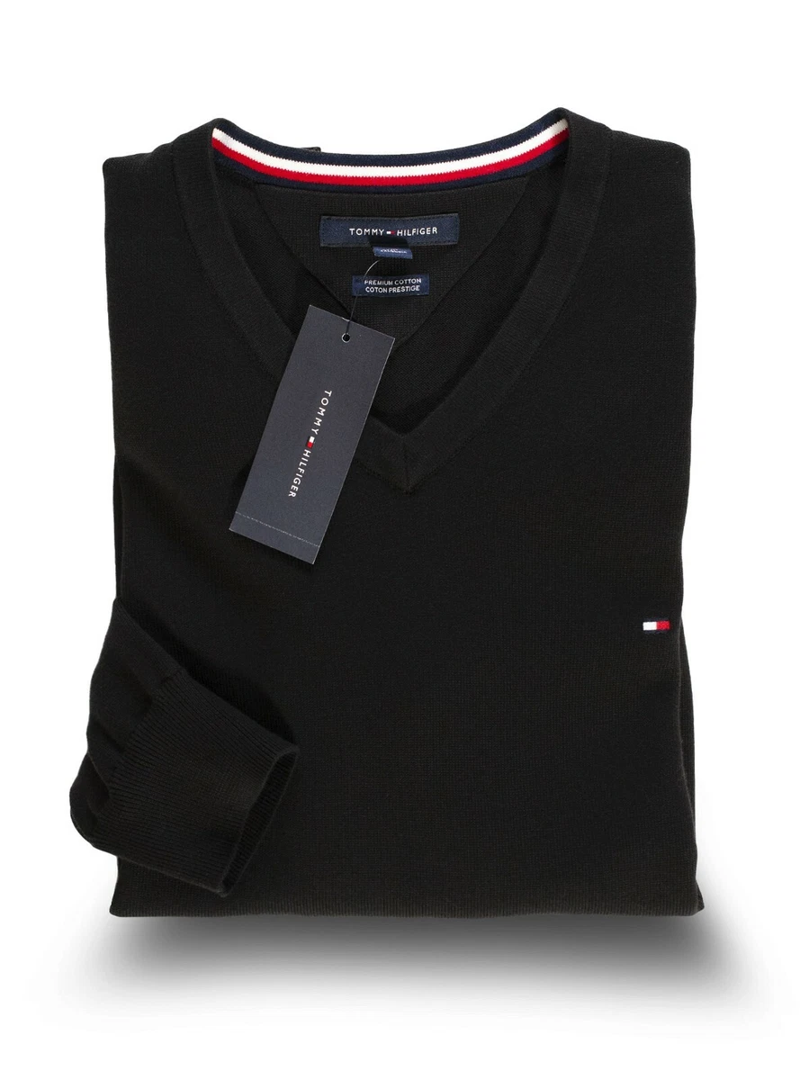 Tommy hilfiger black sales v neck jumper
