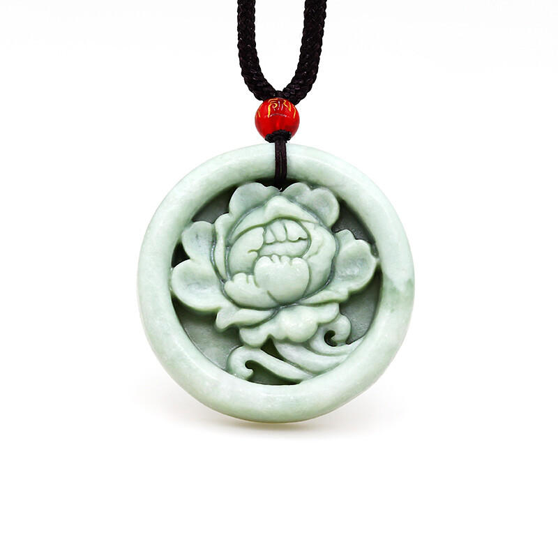 Jade Flower Pendant Amulet Stone Jewelry Natural Charms Fashion Necklace Green