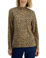 Karen Scott Printed Mock Neck Top ICY Coffee Long Sleeve Size XS - FAST SHIPPING