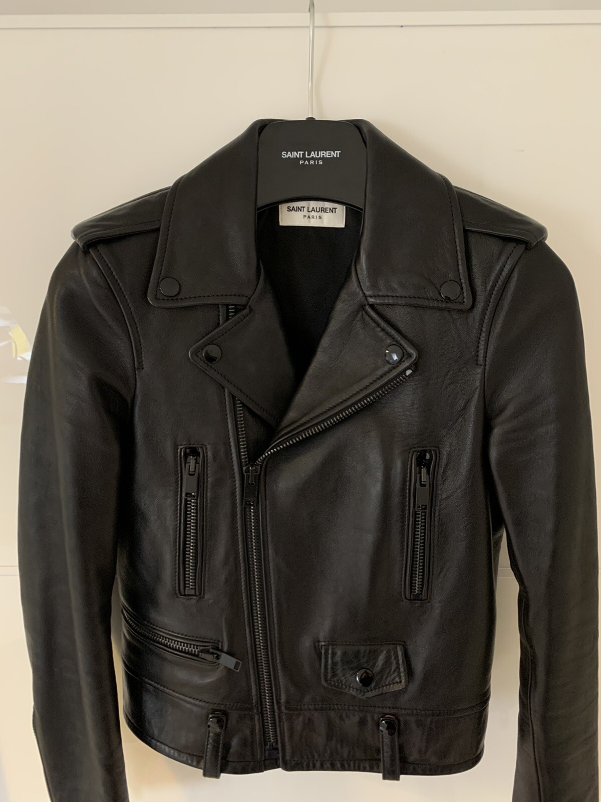 YSL GIACCA MOTO BIKER SAINT LAURENT IN PELLE DI AGNELLO NERA
