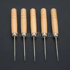 140mm Wooden Handle Sewing Awls Leather Punch Repair Stitching Clicker Tool 5Pcs