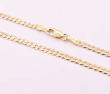 High Polish Cuban Curb Chain Anklet 14k Solid Yellow Gold 10"