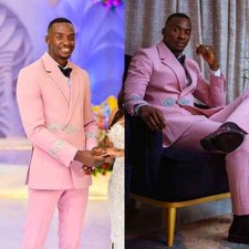 Pink 2 Pcs Men Suit Wedding Groom Formal Prom Party Event Embroidery Tuxedos