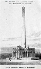 WASHINGTON NATIONAL MONUMENT, TRIBUTE of a GRATEFUL PEOPLE - Engraving 19th c.