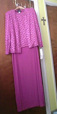 NWT Alex Evenings Sz 14 GLITTERY Rose 2-Pc Dress/Jacket Set Long Slit Macys 150 