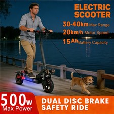 45 - mile e - scooter ride: dual - shock for stability, LEDs light up safety