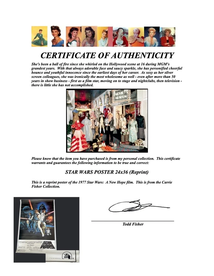 Cartel de Star Wars 24x36 de Carrie Fisher Estate con certificado de autenticidad Foto 4 de 4